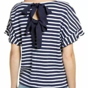 Rachel Parcell Blue & White Striped Bow Back Top Small